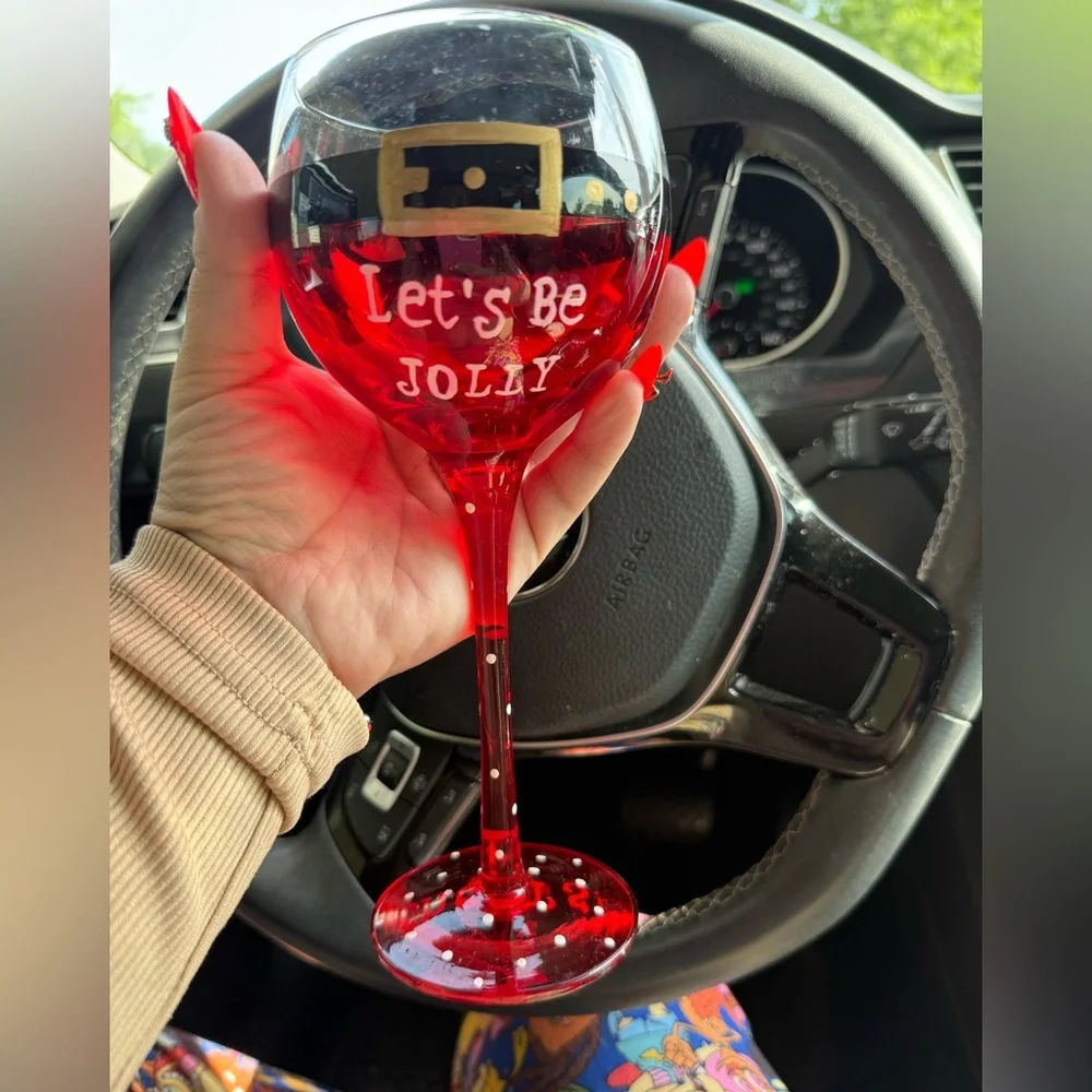 Hand painted Festive Red Wine Glass